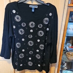 Karen Scott Black and Silver Embellished Blouse